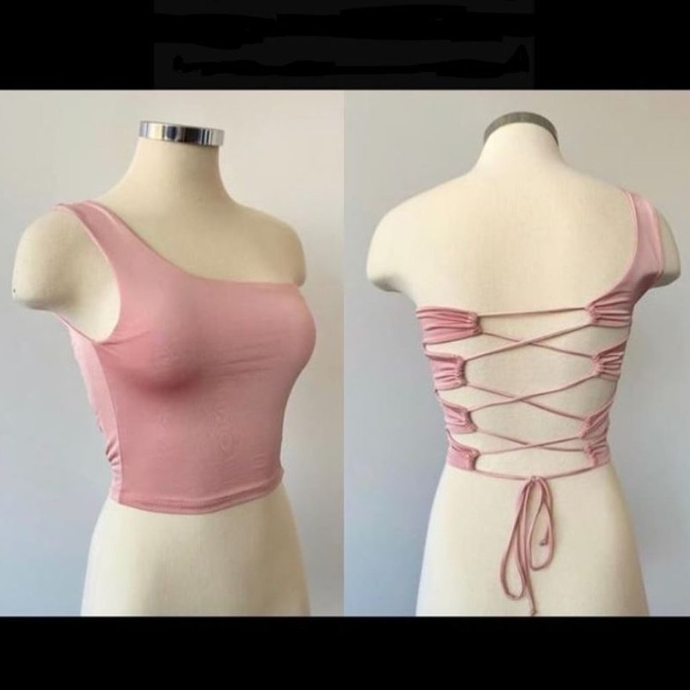 One shoulder criss cross back top.